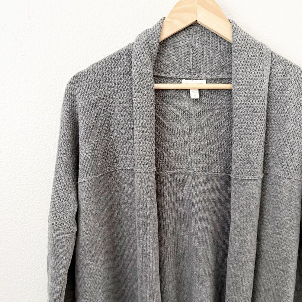 GARNET HILL | Gray Knit Open Front Sweater Merino Wool Cotton | Size Medium